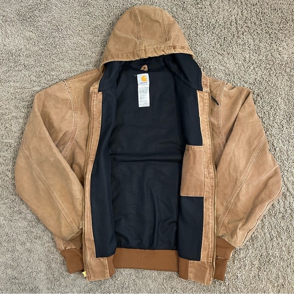 Vintage Carhartt Canvas Hooded Active Jacket Mens XL Lined Zip Workwear J160 BRN - Picture 12 of 14